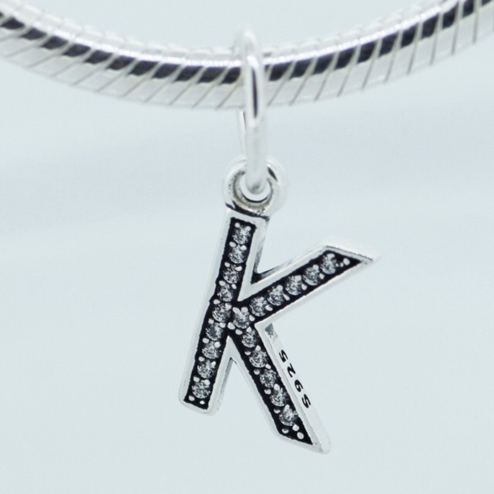 💎 PANDORA Letter K Dangle Charm, clear CZ 💎